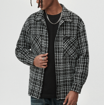 PLAID LEATHER SHIRT JACKET I-0086