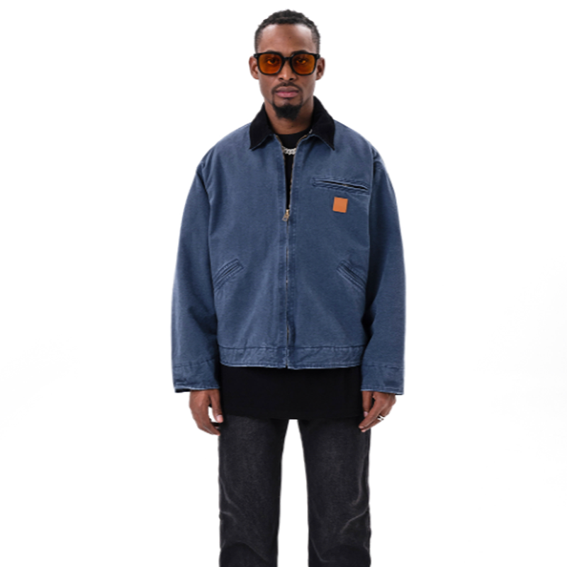 VINTAGE PLUSH LAPEL DENIM JACKET I-0045