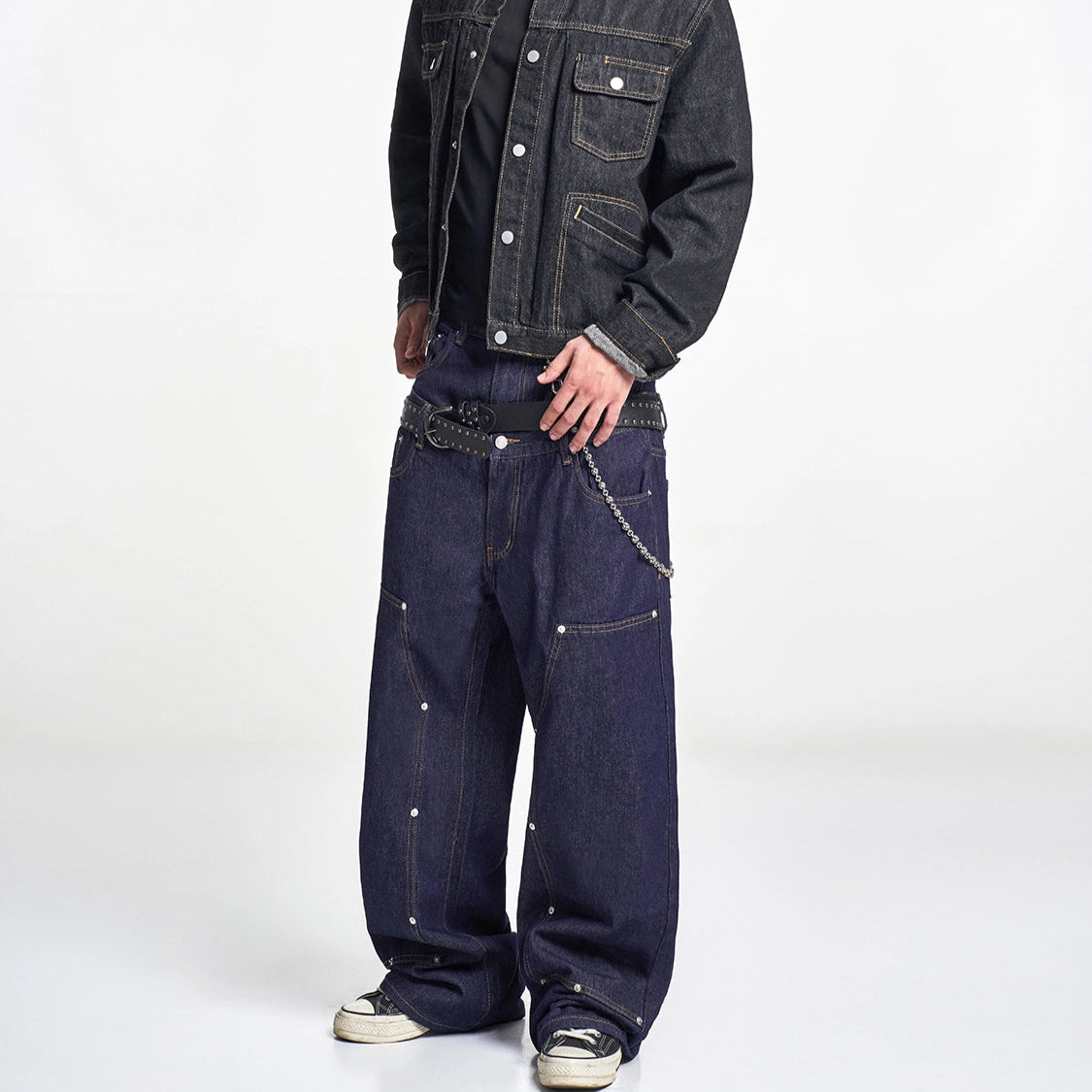 PUNK LAYERED STUDDED JEANS I-0031