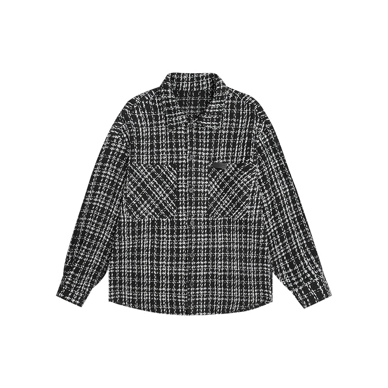 PLAID LEATHER SHIRT JACKET I-0086