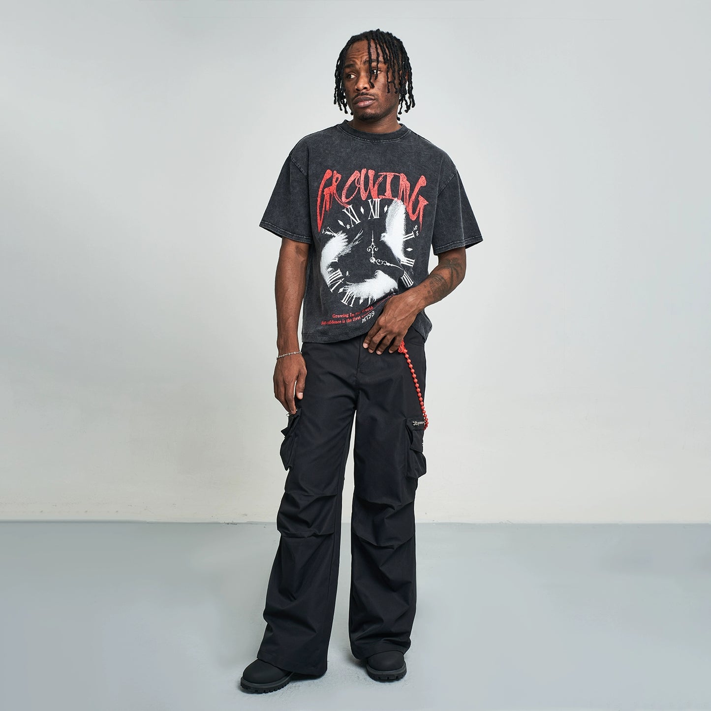 SOLID COLOR PLEATED CARGO PANTS I-0028