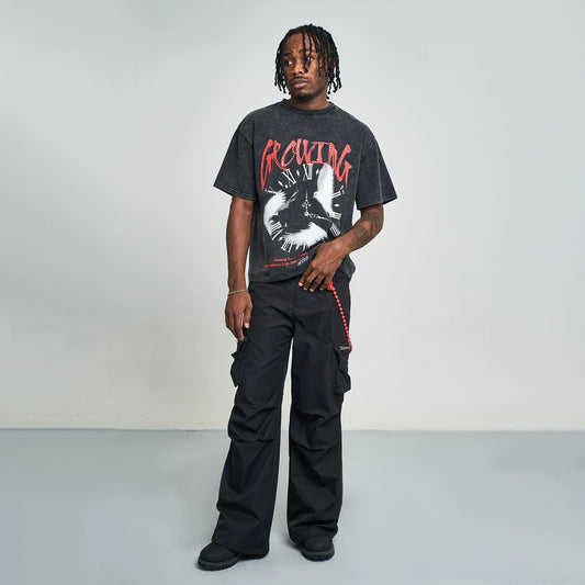 SOLID COLOR PLEATED CARGO PANTS I-0028