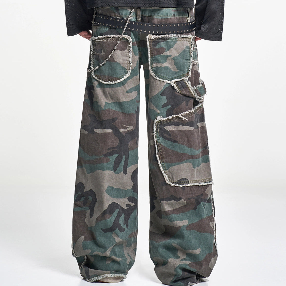 CAMOUFLAGE WIDE-LEG WORK PANTS I-0032