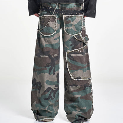 CAMOUFLAGE WIDE-LEG WORK PANTS I-0032