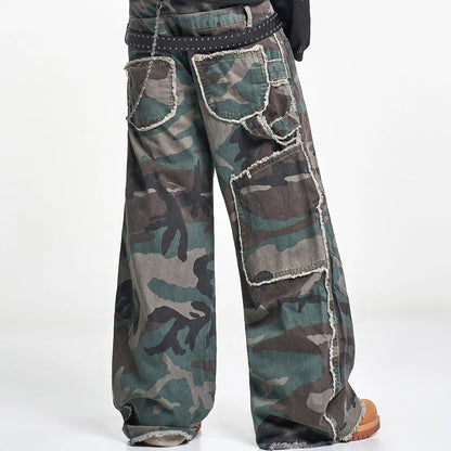 CAMOUFLAGE WIDE-LEG WORK PANTS I-0032