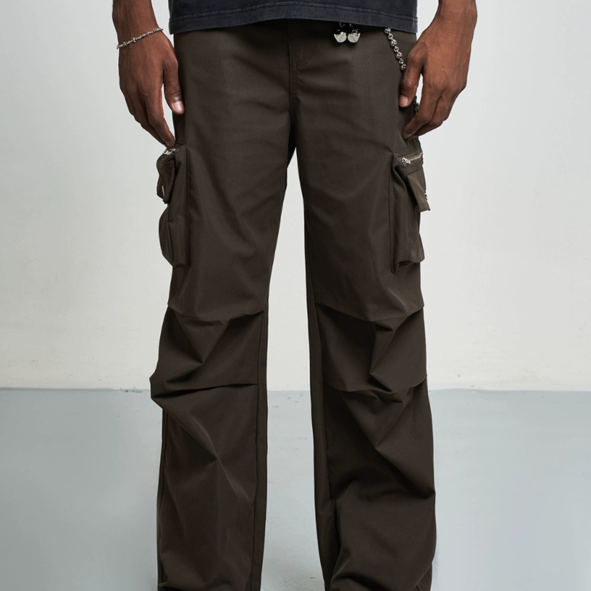 SOLID COLOR PLEATED CARGO PANTS I-0028