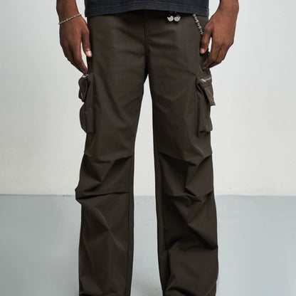 SOLID COLOR PLEATED CARGO PANTS I-0028