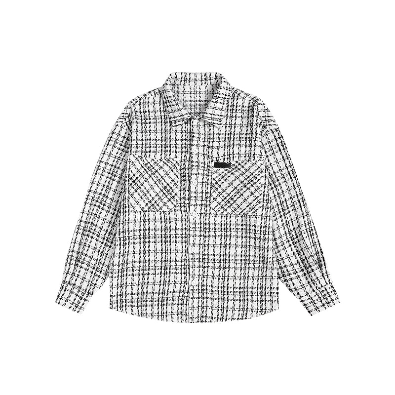 PLAID LEATHER SHIRT JACKET I-0086