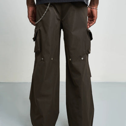 SOLID COLOR PLEATED CARGO PANTS I-0028