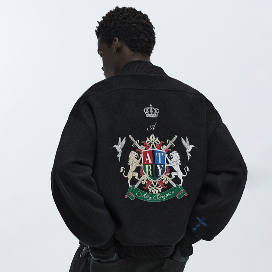 RETRO EMBROIDERED BASEBALL JACKET I-0075