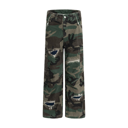 RETRO CAMOUFLAGE WIDE-LEG PANTS I-0033