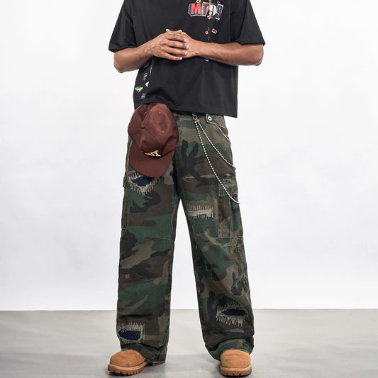 RETRO CAMOUFLAGE WIDE-LEG PANTS I-0033