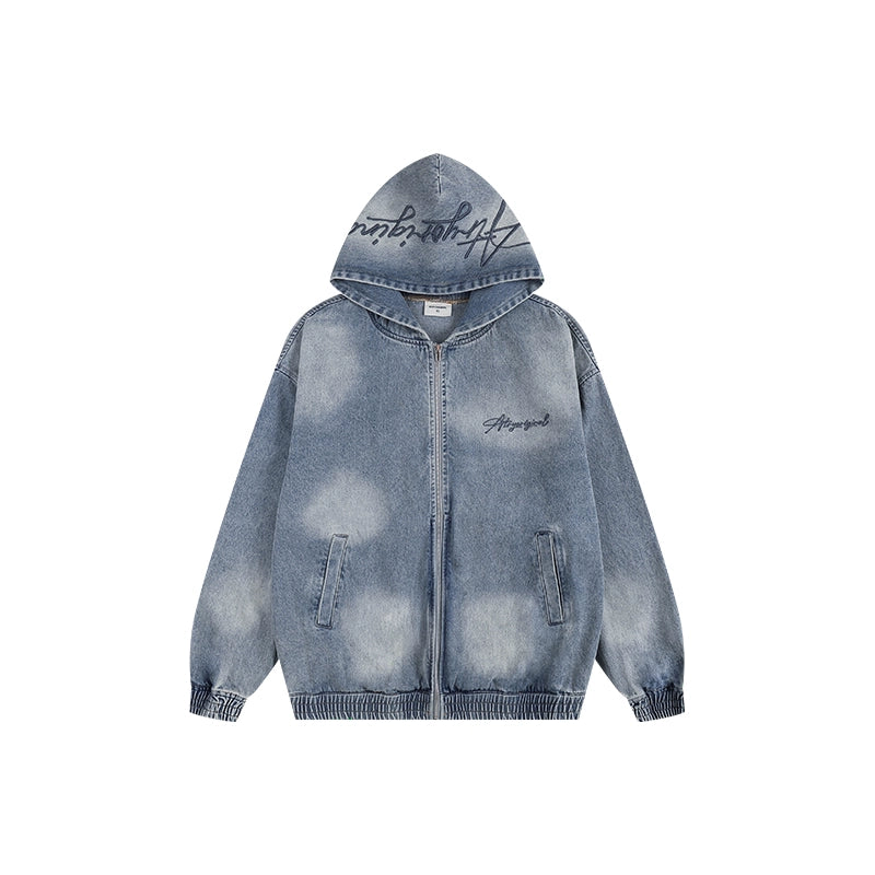 DENIM HOODED ZIP-UP CARDIGAN I-0077