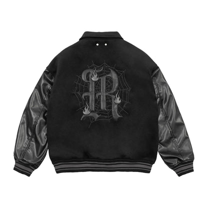 EMBROIDERED BLACK BASEBALL JACKET I-0057