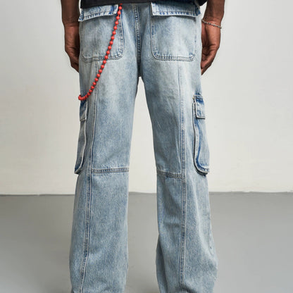 MULTI-POCKET DENIM PANTS I-0030