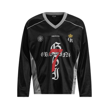 V-NECK CROWN BADGE HOCKEY SHIRT I-0018