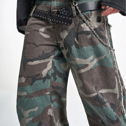 CAMOUFLAGE WIDE-LEG WORK PANTS I-0032