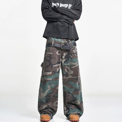 CAMOUFLAGE WIDE-LEG WORK PANTS I-0032