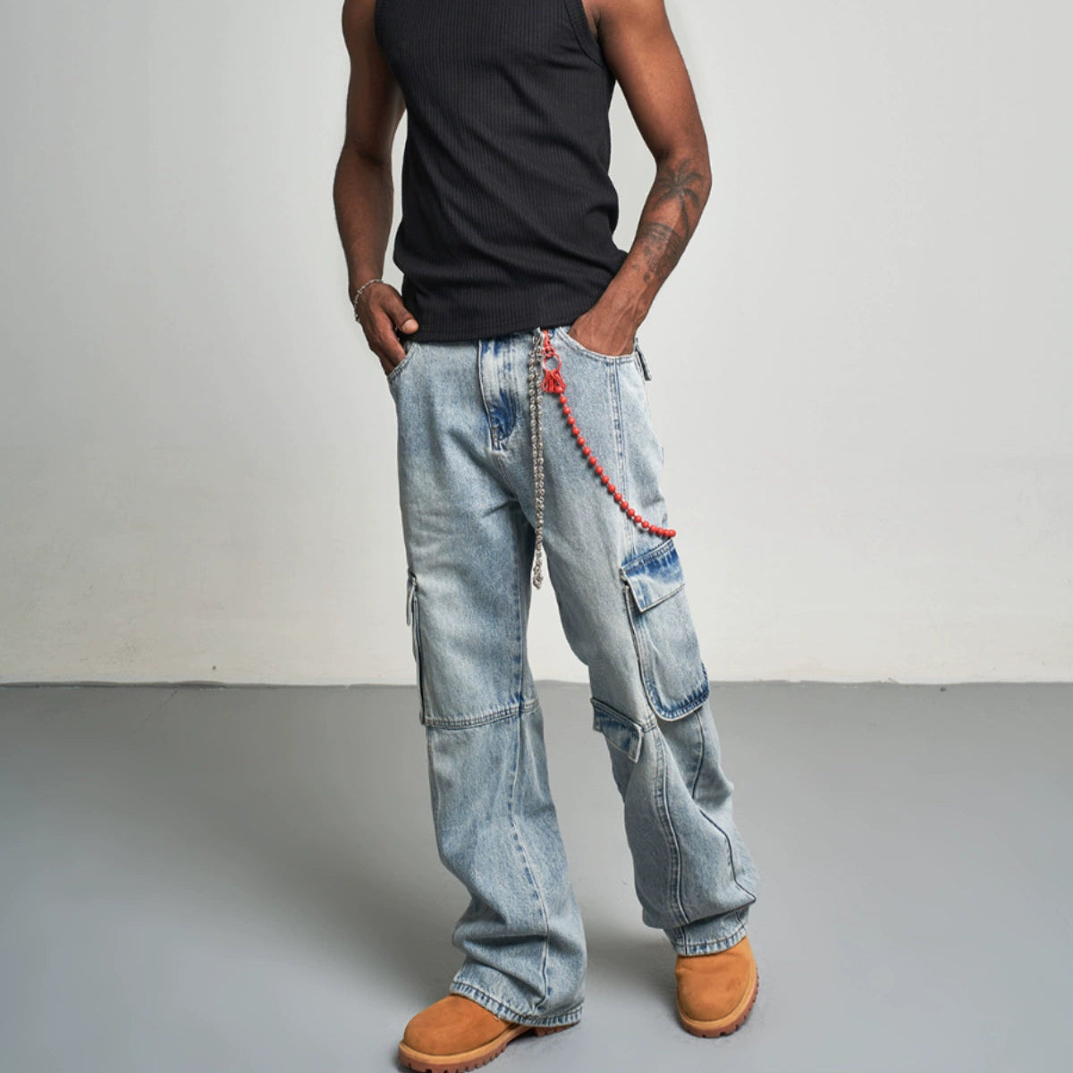 MULTI-POCKET DENIM PANTS I-0030