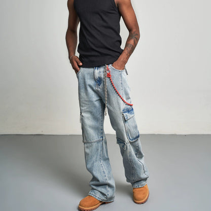 MULTI-POCKET DENIM PANTS I-0030