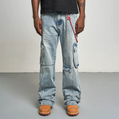 MULTI-POCKET DENIM PANTS I-0030