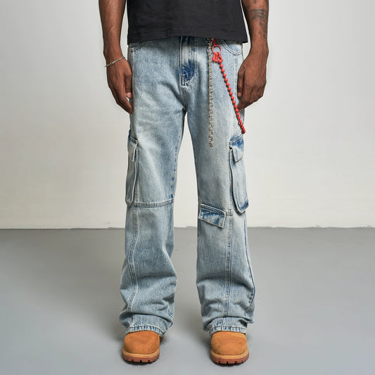 MULTI-POCKET DENIM PANTS I-0030