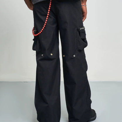 SOLID COLOR PLEATED CARGO PANTS I-0028