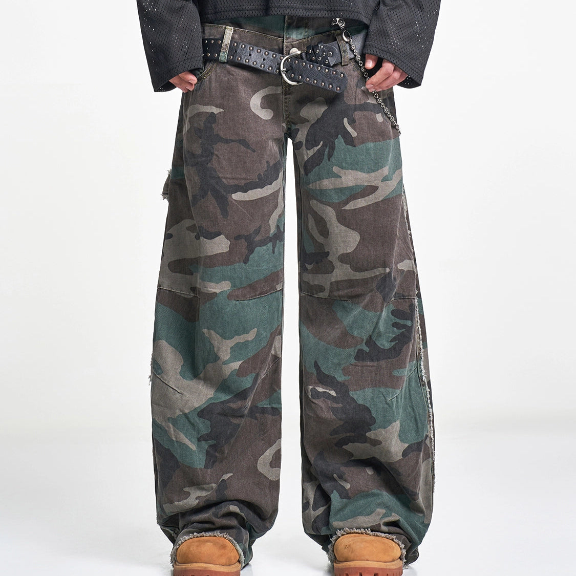 CAMOUFLAGE WIDE-LEG WORK PANTS I-0032