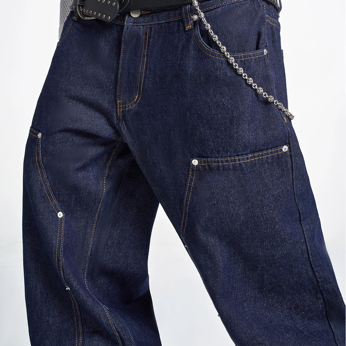 PUNK LAYERED STUDDED JEANS I-0031