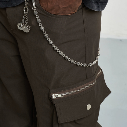 SOLID COLOR PLEATED CARGO PANTS I-0028