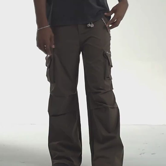SOLID COLOR PLEATED CARGO PANTS I-0028