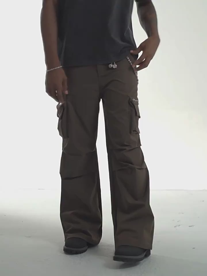 SOLID COLOR PLEATED CARGO PANTS I-0028