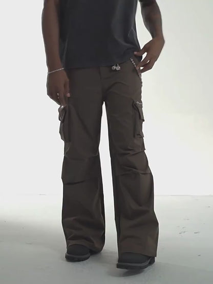 SOLID COLOR PLEATED CARGO PANTS I-0028